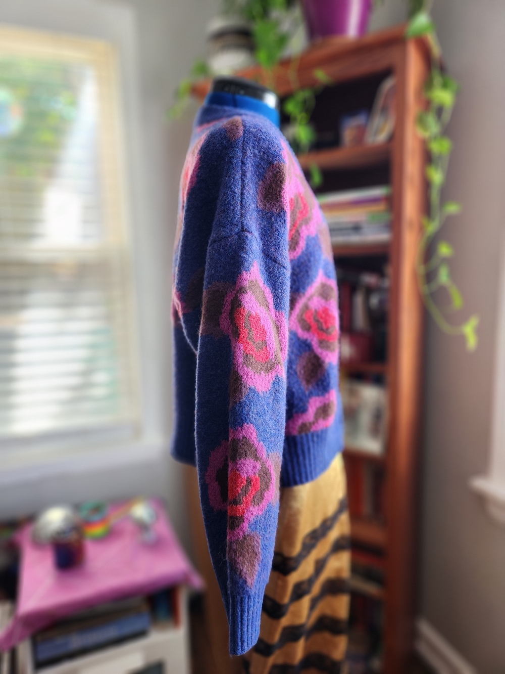 Natural Life Floral Button Front Cardigan Sweater in Blue Rose Size Medium - Picture 3 of 14